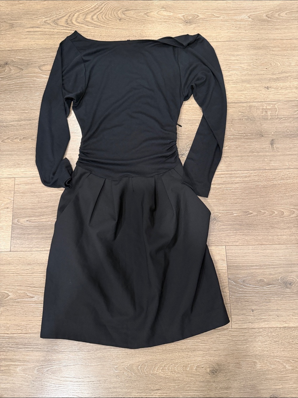 Theory Black Long-Sleeve Pleated Waist Dress